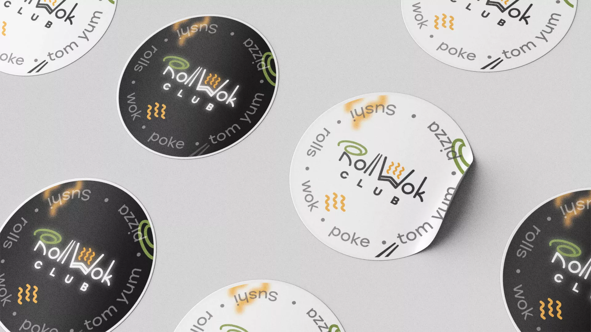 Разработка наклеек для суши-бара «Roll Wok Club» в Красногорске